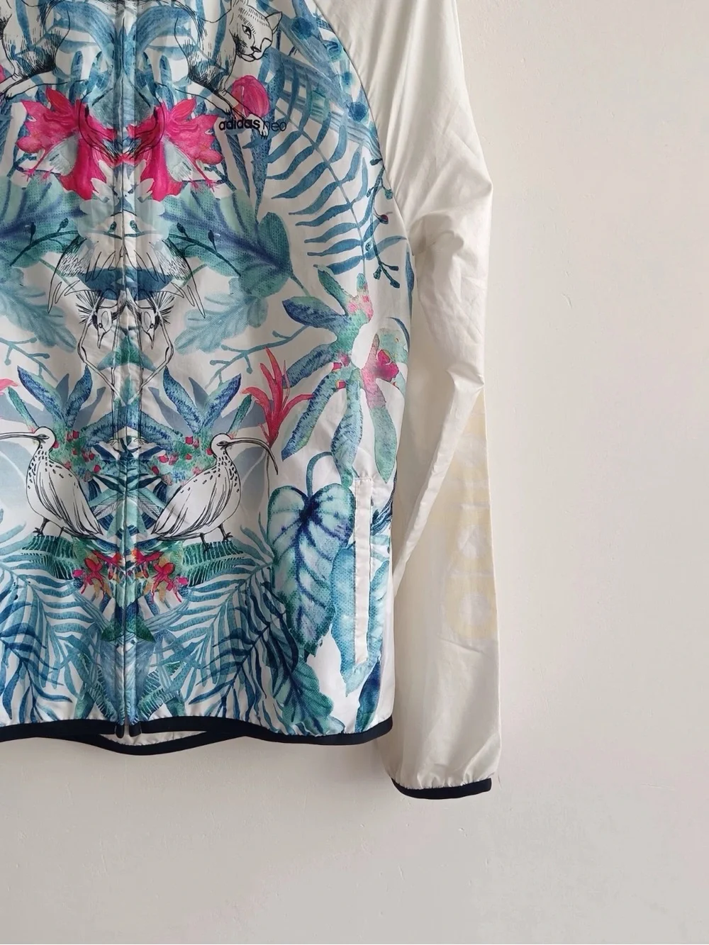 adidas White Jacket with Blue Accent Print